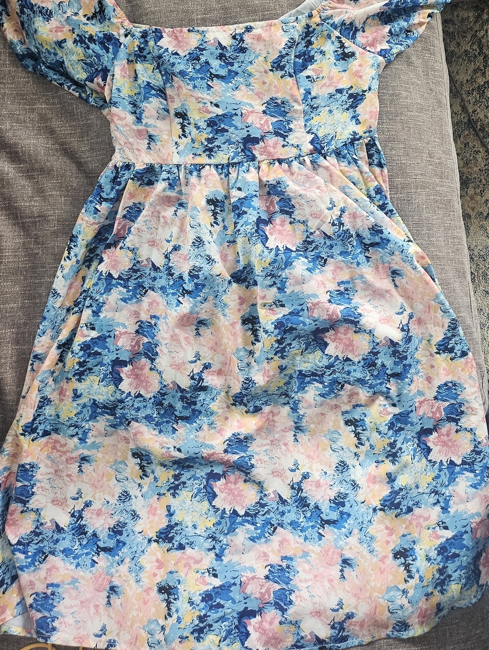 Floral Ruffle Sleeve Dress in Blue & Pink